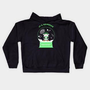 It Is Reindeer Present Penguin (Green) Kids Hoodie